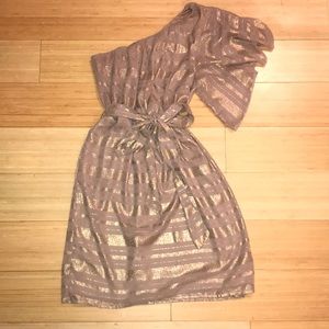 One shoulder tan dress